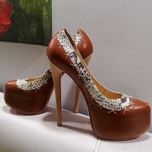 Christian Louboutin Brown and Snake Print Heels